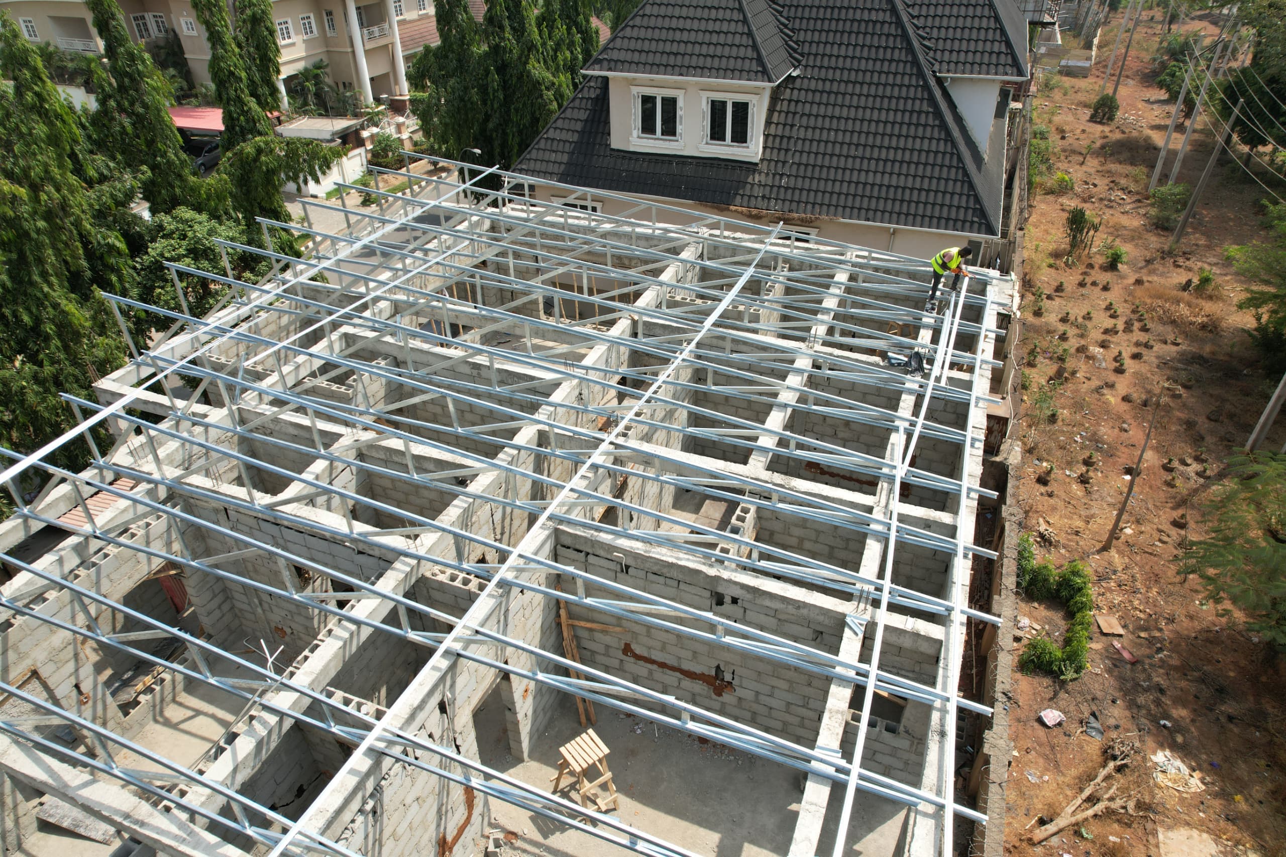 Truss installation in progress